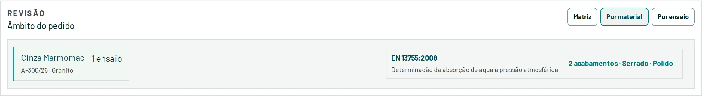 Revisão do pedido por material