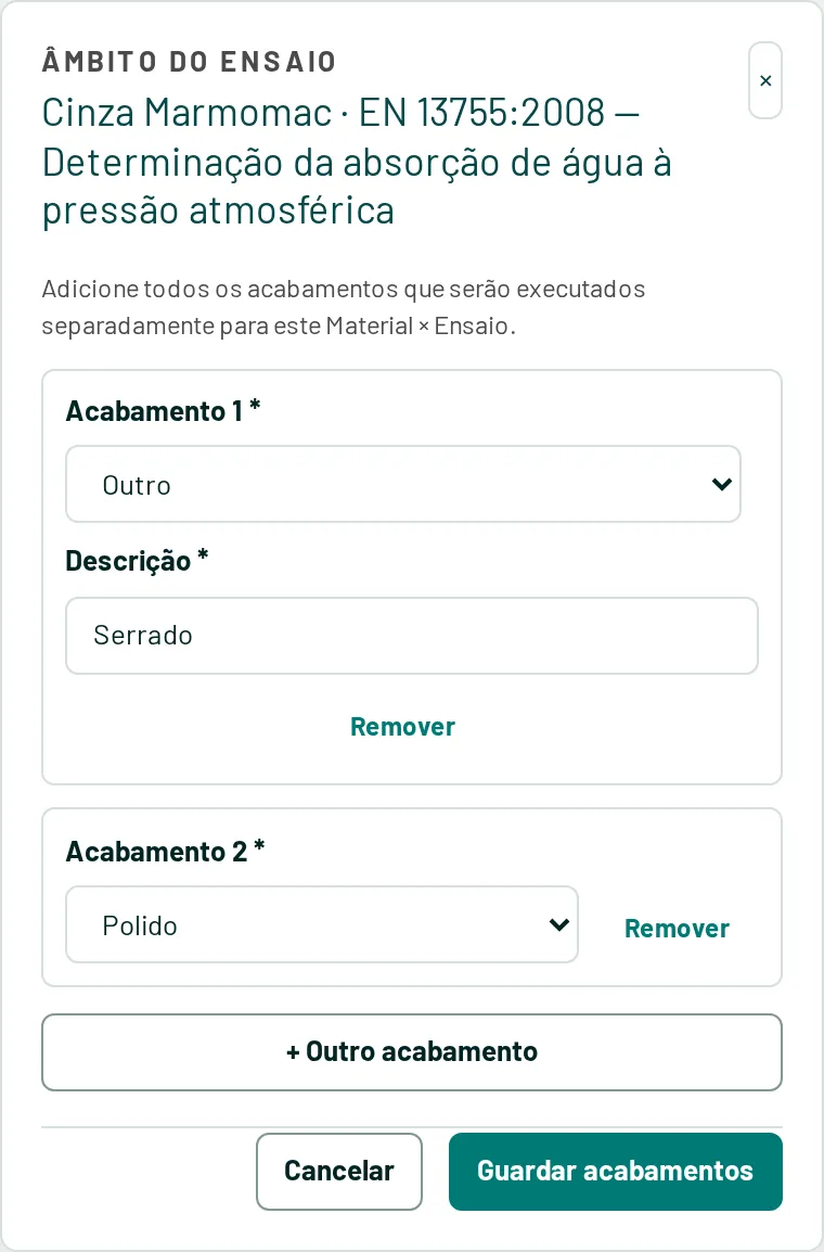 Editor com os acabamentos Serrado e Polido